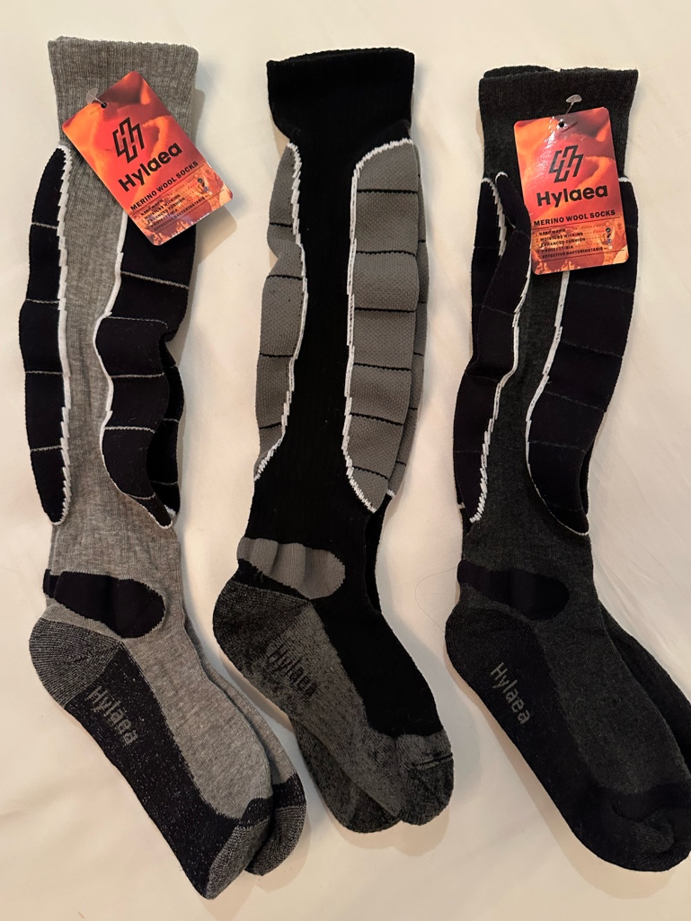 3 pairs Men’s Merino Wool Athletic Ski Socks - Black & Gray